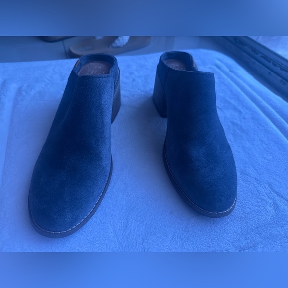 Toms Leila Forged Iron Grey Suede Stacked Chunky Black Heel Mules. W7 - Picture 13 of 13